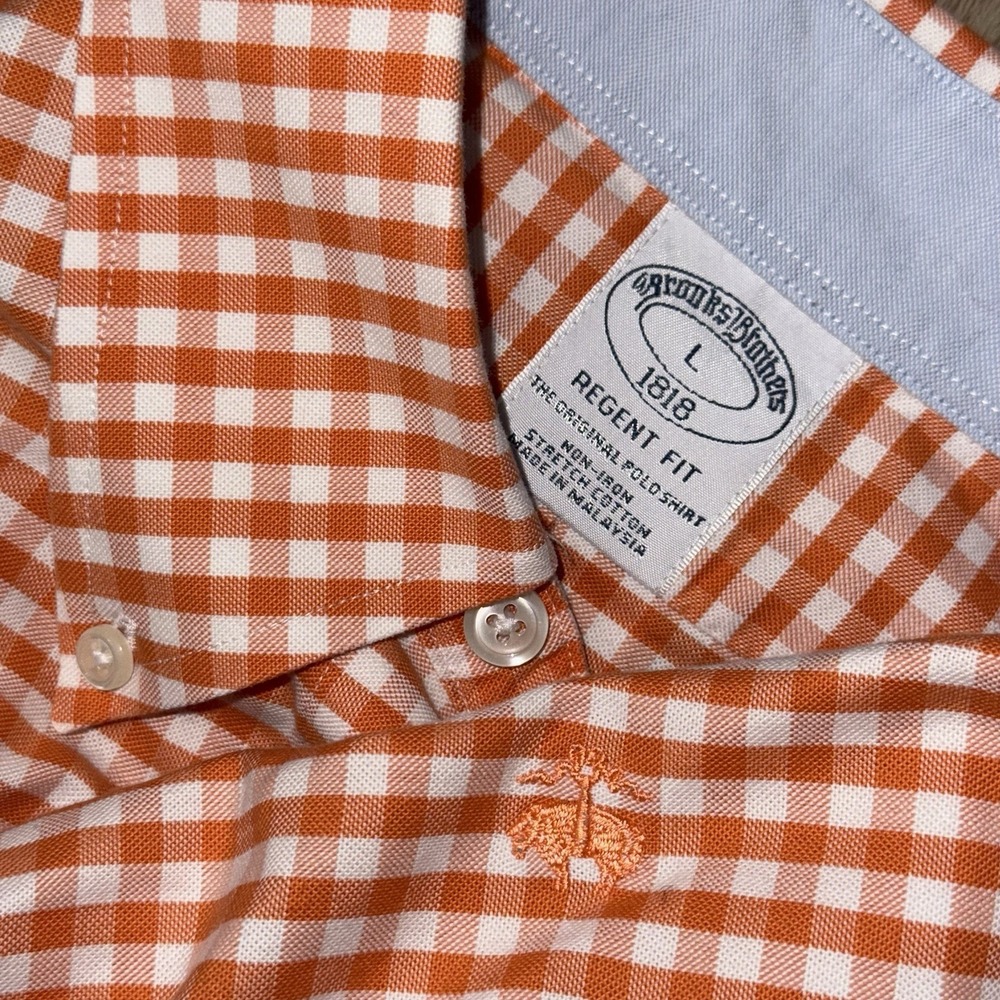 Brooks Brothers Long Sleeve Button Down Stretch Regent Men's L Orange Check